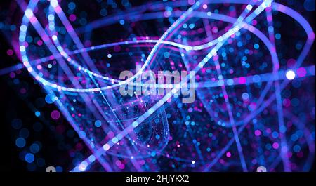 Leuchtendes neuronales Netzwerk arfitizialer Intelligenz, computergenerierter abstrakter Hintergrund, 3D Rendering Stockfoto