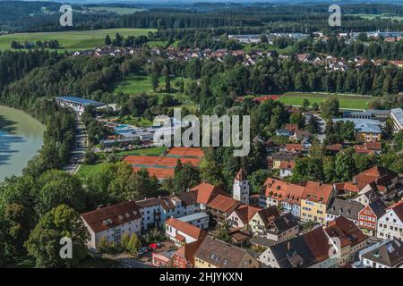 Blick aus der Vogelperspektive auf Schongau am Lech Stockfoto