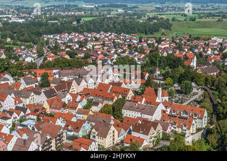 Blick aus der Vogelperspektive auf Schongau am Lech Stockfoto