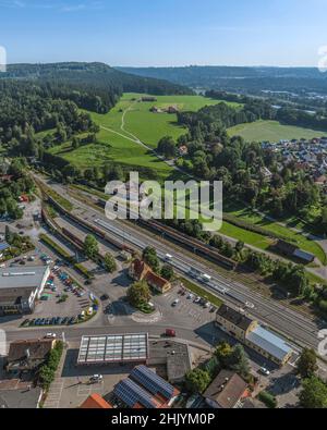 Blick aus der Vogelperspektive auf Schongau am Lech Stockfoto