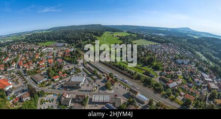 Blick aus der Vogelperspektive auf Schongau am Lech Stockfoto