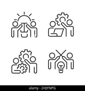 Erfolgreiche Teamarbeit Pixel perfekte lineare Symbole gesetzt Stock Vektor