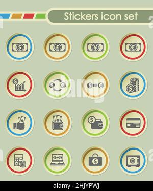 Wechselkurse rund Sticker-Icons für Ihre kreativen Ideen Stock Vektor