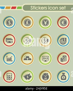 Wechselkurse rund Sticker-Icons für Ihre kreativen Ideen Stock Vektor