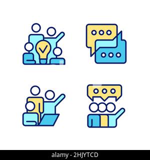 Gruppenaufgaben Pixel Perfect RGB-Farbsymbole eingestellt Stock Vektor