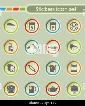 Küche runde Sticker-Icons für Ihre kreativen Ideen Stock Vektor