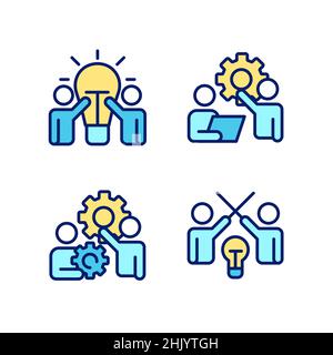 Erfolgreiche Teamarbeit Pixel perfekte RGB-Farbsymbole gesetzt Stock Vektor