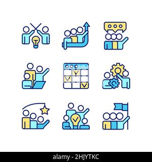 Collaboration Pixel Perfect RGB-Farbsymbole eingestellt Stock Vektor