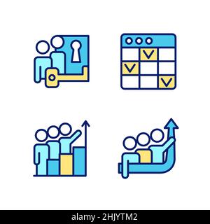 Team Project Pixel Perfect RGB-Farbsymbole eingestellt Stock Vektor