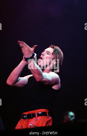 Boyzone, Ronan Keating auf der Bühne beim Konzert V96 in Chelmsford, Großbritannien. 26th. August 1996 Stockfoto