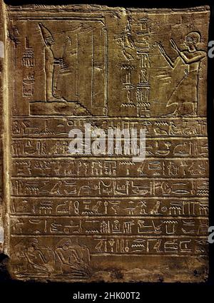Stela des Provinzgouverneurs Wahka, Sohn von Neferhotep, verehren den gott Ossis, 1800–1750 v. Chr., Reich der Mitte, Zwölfte-Dreizehnte Dynastie, Stein / Kalkstein. Ägypten (Museo Egizio di Torino Italien) Stockfoto