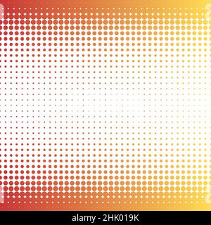 Abstraktes Halbton-Punktmuster. Gestrichelte Gradientendarstellung als Halbtonvektor. Gelb und rot auf weiß. Poster-Vorlage. Stock Vektor