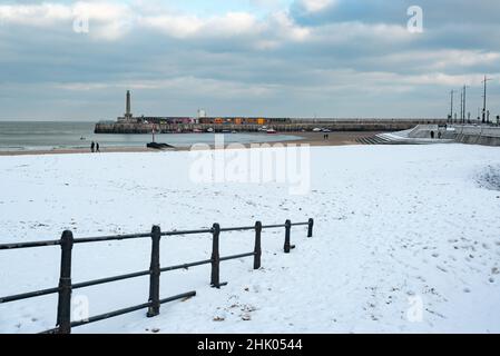 Margate Main Sands im Schnee, Margate, Kent Stockfoto