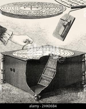 Ariston Handkurbel Roller Orgel. Alte, gravierte Illustration aus dem 19th. Jahrhundert von La Nature 1884 Stockfoto