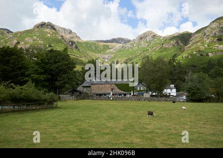 Die sticklebarn Taverne unterhalb harrisons stickle im langdale Hechte langdale Valley, Lake District, cumbria, england, uk Stockfoto