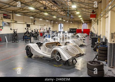 Autos von Morgan werden in ihrem Werk in Malvern Link, Worcestershire, gebaut Stockfoto