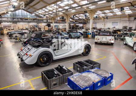 Autos von Morgan werden in ihrem Werk in Malvern Link, Worcestershire, gebaut Stockfoto