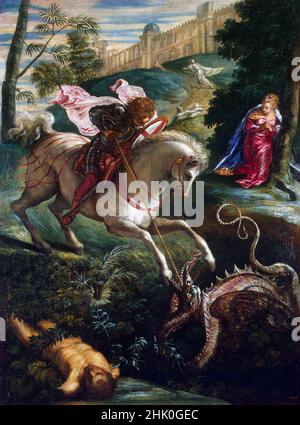 Der heilige Georg und der Drache von Tintoretto (1518-1594), Öl auf Leinwand, c. 1543-44 Stockfoto