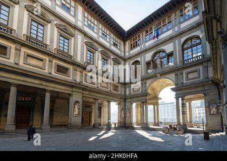 Florenz, Italien. Januar 2022. Blick auf die uffizien im historischen Zentrum der Stadt Stockfoto