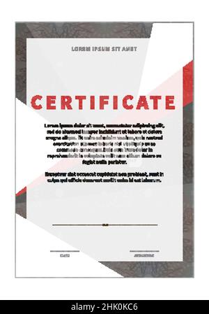 Grau und rot modernes Zertifikat mit Guilloches, vertikales Schablonendesign, leeres Diplom auf Weiß Stock Vektor