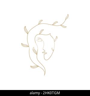 Kontinuierliche Linie Frau Gesicht mit Blatt-Logo-Design, Vektor-Grafik Symbol Symbol Illustration kreative Idee Stock Vektor