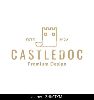 Hipster Papier Dokument mit Burg Logo Design, Vektor-Grafik Symbol Symbol Illustration kreative Idee Stock Vektor