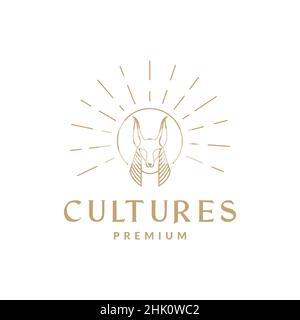 Hipster anubis mit Sonne Logo Design, Vektor Grafik Symbol Symbol Illustration kreative Idee Stock Vektor