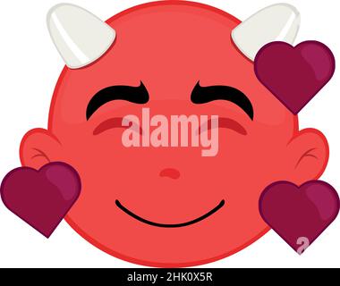 Vektor-Illustration des Gesichts eines Cartoon-Teufel von Herzen umgeben, im Konzept der Liebe und valentine Stock Vektor