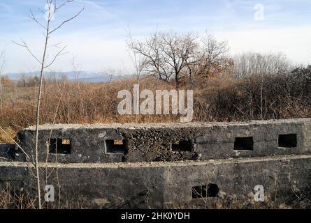 Friaul Julisch Venetien, Berg sei Busi. Italienischer Betongraben. Stockfoto