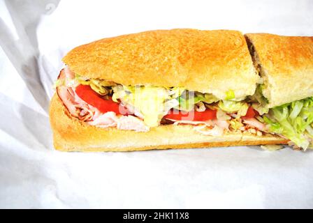 Nahaufnahme eines großen Turkey Hoagie Sub Sandwiches Stockfoto