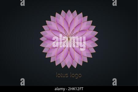 Lotuslogo in Violettgold, Blume des Lebens. Heilige Geometrie. Symbol für Harmonie und Balance. Goldener Luxus Zeichen der Reinheit. Chakra Yoga Design Vektor Stock Vektor