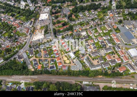 Luftaufnahme, Baustelle und Neubau Aldi Supermarkt Kamener Straße, Rewe Supermarkt, Königsborn, Unna, Ruhrgebiet, Nordrhein-Westfalen Stockfoto