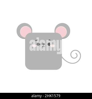 Quadratische Maus oder Ratte Bauernhof Tier Gesicht Symbol isoliert auf weißem Hintergrund. Stock Vektor