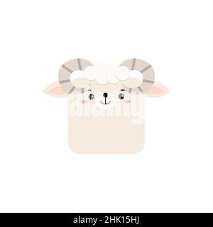 Quadratisches Farm RAM Tier Gesicht Symbol isoliert auf weißem Hintergrund. Stock Vektor