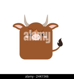 Quadratisches Stierfarm Tier Gesicht Symbol isoliert auf weißem Hintergrund. Stock Vektor