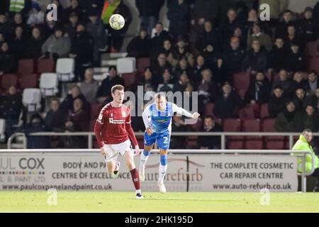 NORTHAMPTON, GROSSBRITANNIEN. FEB 1st Barrows Connor Brown steht am Dienstag, den 1st. Februar 2022, in der ersten Hälfte des Spiels der Sky Bet League 2 zwischen Northampton Town und Barrow im PTS Academy Stadium in Northampton an der Spitze. (Kredit: John Cripps | MI Nachrichten) Kredit: MI Nachrichten & Sport /Alamy Live Nachrichten Stockfoto