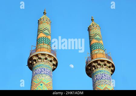 Minarette an der Kongregationsmoschee, Jame-Moschee in der antiken Stadt Yazd, Detail, Iran Stockfoto