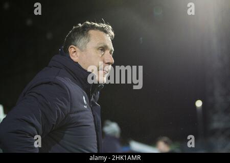 Birkenhead, Großbritannien. 01st. Februar 2022. Tranmere Rovers Manager Micky Mellon während des zweiten Spiels der Sky Bet League zwischen Tranmere Rovers und Stevenage im Prenton Park am 1st 2022. Februar in Birkenhead, England. (Foto von Richard Ault/phcimages.com) Quelle: PHC Images/Alamy Live News Stockfoto