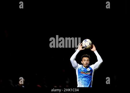 Barrows Remeao Hutton während des zweiten Spiels der Sky Bet League im Sixfields Stadium, Northampton. Bilddatum: Dienstag, 1. Februar 2022. Stockfoto