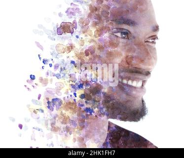 Ein Porträt eines Mannes kombiniert mit einem Gemälde in einer Paintographie-Technik. Stockfoto