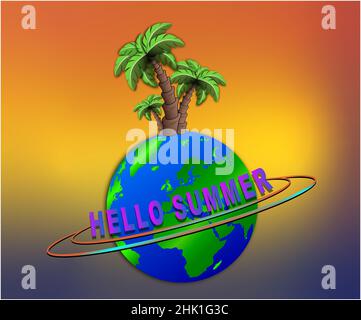 Planet. Meer. Handflächen. Himmel. Kreistext. Gliederungstext. Stockfoto