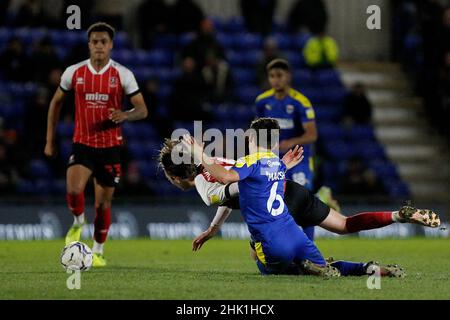 London, Großbritannien. 01st. Februar 2022. Während des Spiels der EFL Sky Bet League 1 zwischen AFC Wimbledon und Cheltenham Town in der Plough Lane, London, England am 1. Februar 2022. Foto von Carlton Myrie. Nur zur redaktionellen Verwendung, Lizenz für kommerzielle Nutzung erforderlich. Keine Verwendung bei Wetten, Spielen oder Veröffentlichungen einzelner Clubs/Vereine/Spieler. Kredit: UK Sports Pics Ltd/Alamy Live Nachrichten Stockfoto