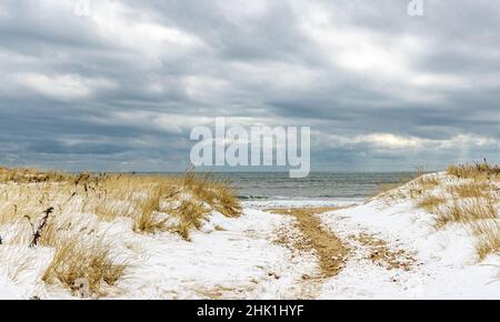 Winterlandschaft am Egypt Beach, East Hampton Stockfoto