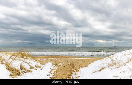 Winterlandschaft am Egypt Beach, East Hampton Stockfoto