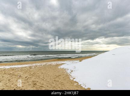 Winterlandschaft am Egypt Beach, East Hampton Stockfoto