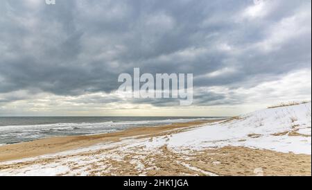 Winterlandschaft am Egypt Beach, East Hampton Stockfoto