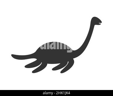 Nessie oder Loch Ness Monster Silhouette. Berühmte Kreatur in schottischer Folklore. Dinosaurier-Plesiosaurier-Symbol auf weißem Hintergrund isoliert. Vektorgrafik Stock Vektor