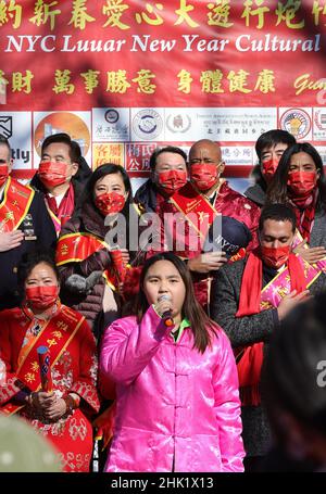 New York, NY, USA. 1st. Februar 2022. Sara D. Roosevelt Park, New York, USA, 01. Februar 2022 - der Bürgermeister von New York, Eric Adams, gibt seine Bemerkungen auf der Better Chinatown USA Lunar New Year's Firecracker Ceremony and Cultural FestivalToday in New York City.Foto: Giada Papini/EuropaNewswire.FOTOKREDIT OBLIGATORISCH. (Bild: © Luiz Rampelotto/ZUMA Press Wire) Stockfoto