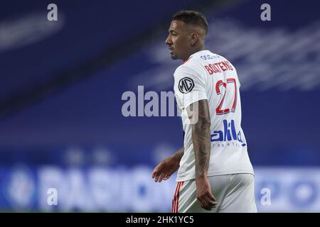 Lyon, Frankreich, 1st. Februar 2022. Jerome Boateng aus Lyon schaut während des Spiels der Uber Eats Ligue 1 im Groupama Stadium in Lyon auf. Bildnachweis sollte lauten: Jonathan Moscrop / Sportimage Stockfoto