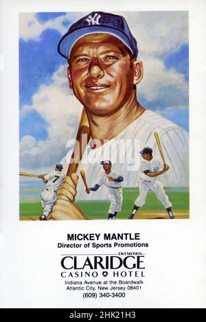 Karte von Mickey Mantle als Director of Sports Promotions für Del Webb's Claridge Casino Hotel in Atlantic City, New Jersey Stockfoto